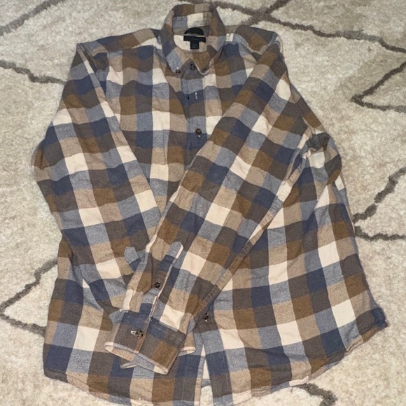 Men's 14th & Union Cotton Flannel Shirt, Large, Brown Blue Plaid - Picture 4 of 5